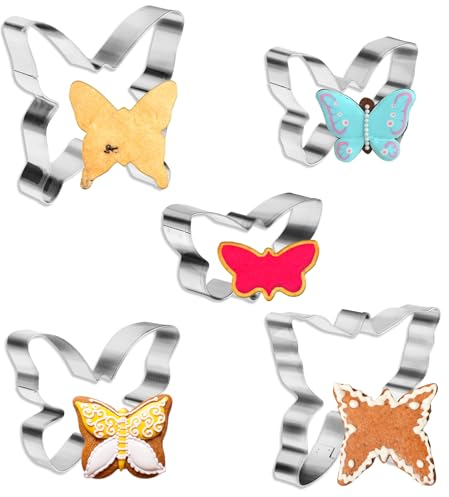Set di 5 formine per biscotti a forma di farfalla, in acciaio inox, a forma di fata, per biscotti e sandwich, per fai da te, regalo, torte, pasticceria, decorazione
