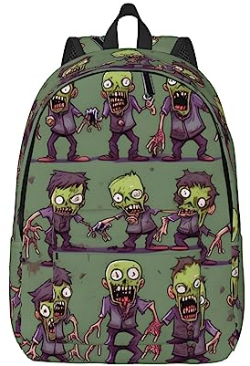 NEZIH Rucksack aus Segeltuch mit vielen Zombie-Drucken, Outdoor-Reisetasche, lässiger Tagesrucksack, Stoff, Reißverschluss, Schwarz, Medium