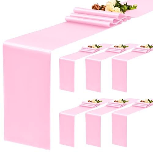 YMHPRIDE Lot de 6 chemins de Table en Satin Rose, 30 x 182 cm de Long, Chemin de Table en Soie pour fête de Mariage, Anniversaire, Banquet, décoration de Table – Rose