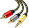 Pkdjfls Chinch auf Klinke 3,5 Cinch Kabel 3.5mm Klinke zu 2 Stereo RCA Stecker HiFi Audio Aux Kabel mit Nylon Mantel, Metall Gerhäuse und 24K vergoldeter Kontakte (1M/3Feet)