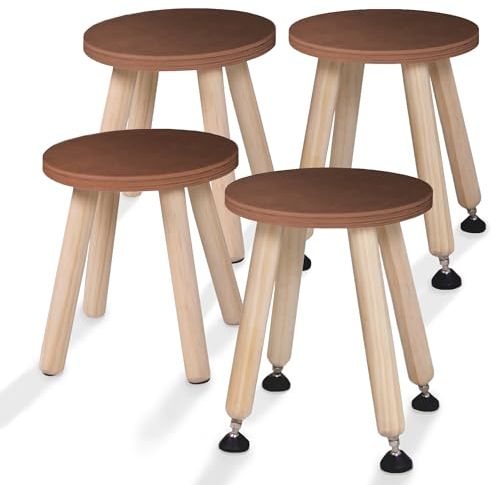 Cateam Tritthocker aus Holz für Kinder und Kleinkinder – 4er-Set – Nussbaum – Kinderhocker mit ausziehbaren Beinen – sensorischer Tischhocker – runder Sitzhocker für Kinder mit Nivellierfüßen