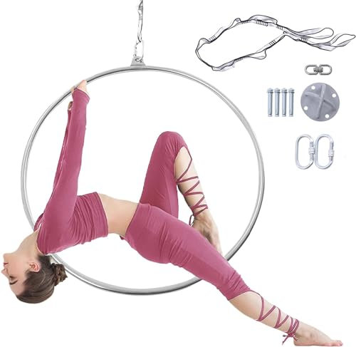 MIDUOLAI Aerial Lyra Hoop Rigging Set 32 mm Edelstahl Einer Lischring enthalten Spanset Carabiner Swivel,A,Diameter 90cm