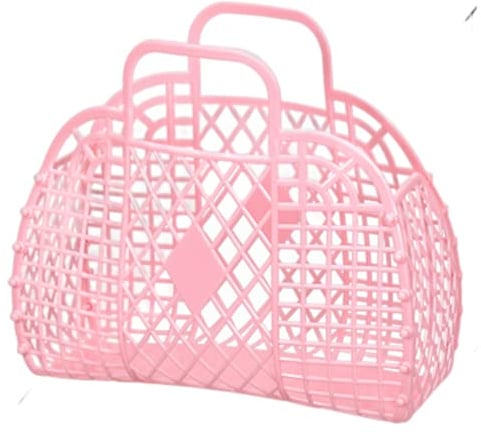 Wedhapy Jelly -Tasche mit Griff 9.8x6.3x8,7 Zoll Klappbares Montage Mädchen Jelly Korb Plastik Plastik Gelee Geldbörse Französischer Stil Retro Jelly Tote Strandtasche für Halloween Spielz
