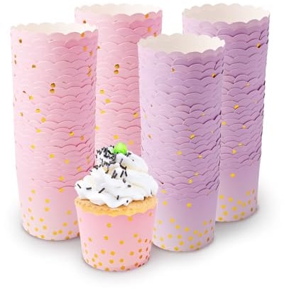 100 Stück Muffinförmchen Papier Mini Muffin Papierförmchen Cupcake Förmchen Muffins Papierförmchen für Hochzeiten Geburtstag Party(Rosa Lila)