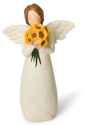 CUNTAUK Engel Sonnenblume Geschenke für Frauen, Sonnenblume Engel Figur Home Decor Bemalte Heilengel Statue, Halten Sonnenblumen Blumen Geschenke für Frauen