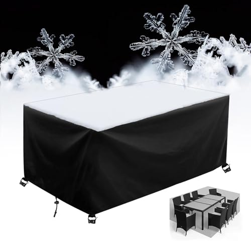 AJALGZ Gartenmöbel Abdeckung Wasserdicht 450x250x95cm/LxWxH Garten Tischabdeckung Outdoor Wetterfest SchutzhüLle für Gartenmöbel Winterfest - Schwarz