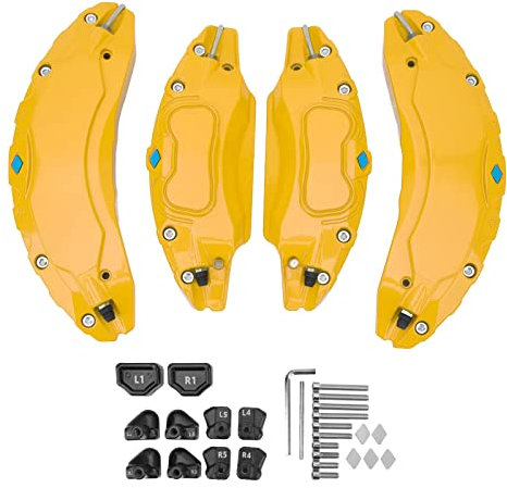 GRCFUMO 4 Pezzi Copri Pinza Freno per Auto, Copri Pinza Freno a Disco per Auto, Copri Pinza Freno, Copri Pinza Freno Anteriore Posteriore per Auto Veicoli da 18 pollici e 19 (Giallo)