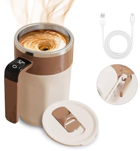 YOUNICE Self-Stirring Coffee Mug 400ML Magnetic Stirring Cup Rechargeable Automatic Mixing Cup with LCD Temperature Display, Electric Stirring Mug for Coffee Milk Tea Hot Chocolate (Brown, 400ML)