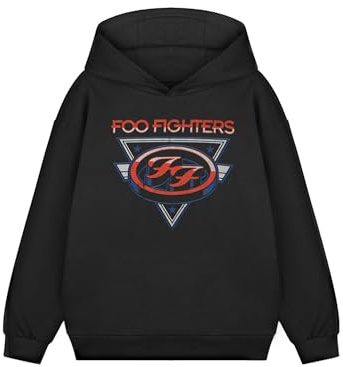 Foo Fighters Kids Hooded Fleece | Classic Black Band Logo Long Sleeve | Music Theme Casual Wear | Unisex Children's Graphic Top | Pullover Sweatshirt