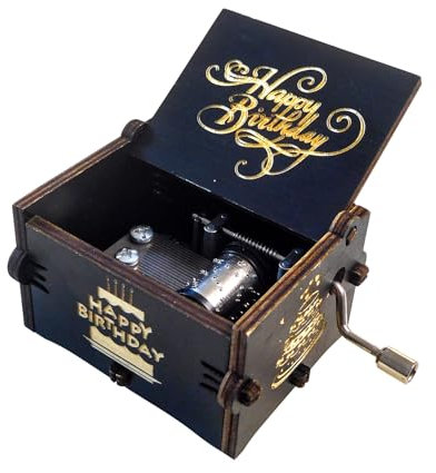 Qaixwuyi Spieluhr Holz Happy Birthday Spieldose Handgekurbelte Spieluhr Retro Musik Spieluhr Geschnitzte Spieldose Mini Handkurbel Spieldose Geburtstagsgeschenk für Familie Freunde B