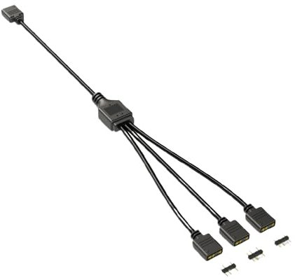 Tiryns 1-to-3 ARGB Splitter Cable Fan Splitter 5V 3 Pin Addressable RGB with Male Pins Extension Cable ARGB LED Sync Connect up to 4 RGB Devices for Computer Chassis CPU Cooler and 5V Fan