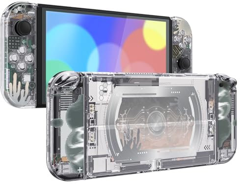 eXtremeRate Carcasa Completa para Nintendo Switch OLED, Tapa Trasera & Soporte Placa con Botones Coloridos para NSO, Funda Protectora NS Joycons - Splatter Plata