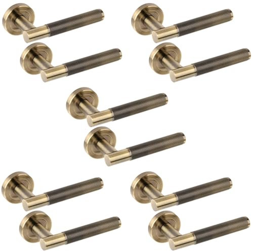 Hunta HANDLEZONE® 5 Sets Evo Grip Lever On Round Rose Door Handles, Internal Passage Latch Handles - Antique Bronze