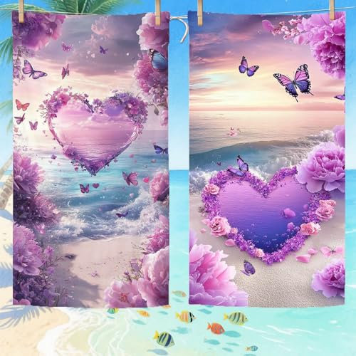 Telo Mare Grande 80x180 cm 2 Pezzi Telo da Mare Microfibra Morbido e Resistente Leggero e Antisabbia Lavabile in Lavatrice asciugamano per Campeggio Yoga Sport picnic regali Uomo e Donna Viola B-14