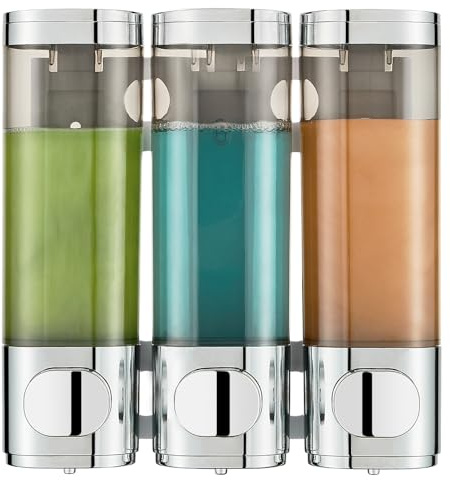 Pollock Wall-Mounted Soap Dispenser Set, 300ml x 3, No-Drill Installation for Shampoo, Shower Gel & Liquid Soap – Silver