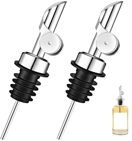 YAOYYG 2 Pièces Bec Verseur Huile d'olive, avec Fermeture Automatique | Bec Réutilisable En Acier Inoxydable, Empêcher les Fuites Garde l’Huile Fraîche, Pour Cuisine, Barbecue, Bar Et Restaurant