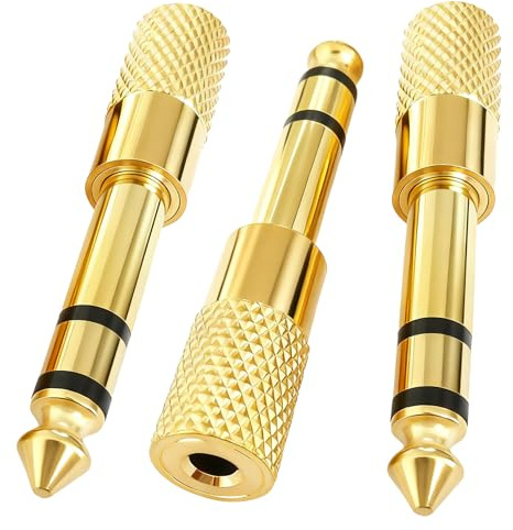 KIRVOS 3pcs Adaptateur Jack 6.35mm Mâle vers 3.5mm Femelle,Casque Prise Adaptateur 6.35 vers 3.5,Prise Jack Stéréo Plaqué Compatible avec Piano Guitare Électrique Amplificateur Synthétiseur