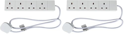 STATUS Multi Plug Extension | 4 Socket Extension Cable | 1m Extension Lead | S4W1MS12 White (Pack of 2)