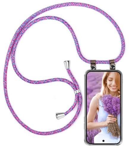 moex Handykette für Google Pixel 10 Hülle mit Band abnehmbar, Handyhülle mit Kette zum Umhängen, Handyband 155 cm lang Stoff Kordel Umhängehülle, Handy Umhängeband, Lila Pink