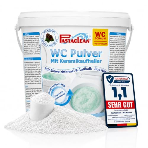 Pastaclean WC Schaum 1 kg – WC Reiniger gegen Kalk & Urinstein | Selbsttätiger Aktivschaum entfernt Kalkablagerungen, Rostläufe, Urinstein & Gerüche - WC Aktiv Pulver für WC & Abflüsse