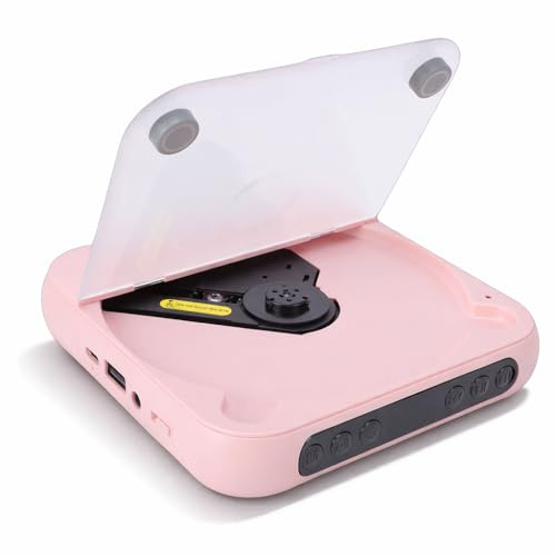 SENECESLI Tragbarer CD Player mit Zwei Stereolautsprechern |Bluetooth 5.3, 2000 mAhAkku und Mehrere Wiedergabemodi für Zuhause, Auto und Outdoor (PINK)