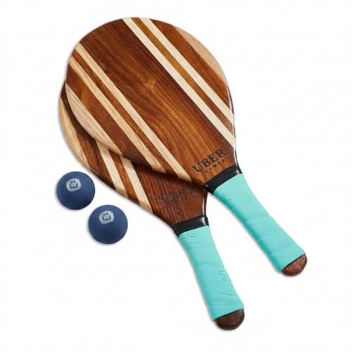 Ubergames Frescobol Beach Tennis Set in Legno - 2 Racchette, 2 Palline e Borsa in Tela - Gioco da Spiaggia Brasiliana per Adulti e Famiglie