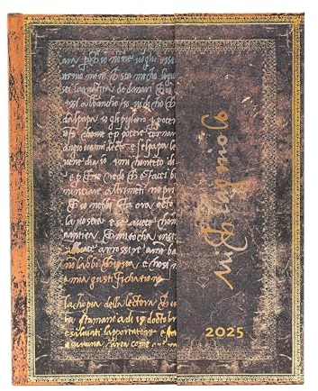 Paperblanks 12-Monatskalender 2025, Michelangelo, Handschrift, Ultra, Vertikal, mit Klappumschlag