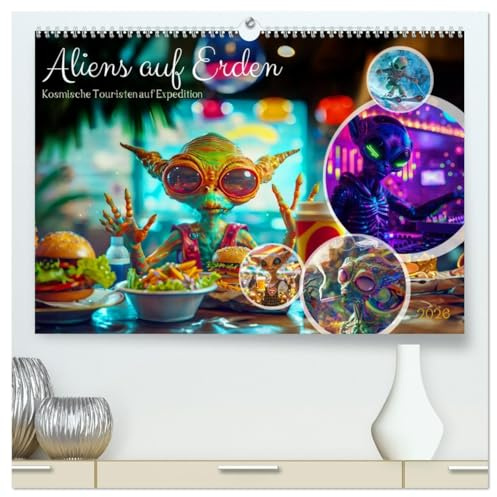 Aliens auf Erden - Kosmische Touristen auf Expedition (hochwertiger Premium Wandkalender 2026 DIN A2 quer), Kunstdruck in Hochglanz: UFOs und Ferien auf der Erde (CALVENDO Menschen)