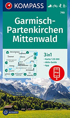 KOMPASS Wanderkarte 790 Garmisch-Partenkirchen, Mittenwald 1:35.000: 3in1 Wanderkarte mit Aktiv Guide inklusive Karte zur offline Verwendung in der KOMPASS-App. Fahrradfahren. Skitouren. Langlaufen.