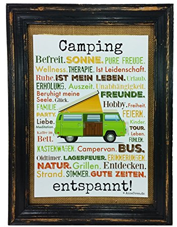 AnneSvea Camping entspannt. Druck Poster A4 Bus Camper Caravan Geschenk Typo Deko Womo