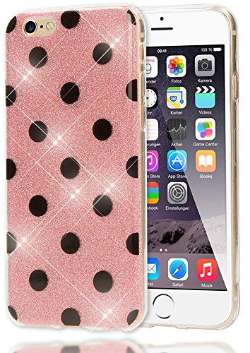 NALIA Punkte-Handyhülle kompatibel mit iPhone 6 6S, Glitzer Ultra-Slim Silikon-Case Back-Cover Smart-Phone Schutz-Hülle, Glitter Sparkle Handy-Tasche Bumper Dünnes Bling Strass Etui, Farbe:Pink