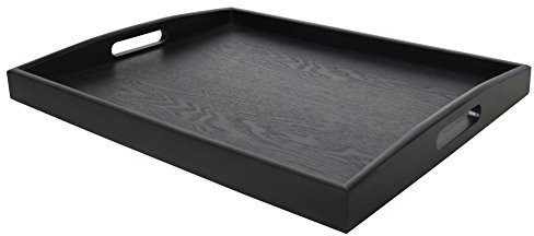 DILLMAN Wooden Serving Tray Large Black Rectangular Food Tray With Handles (Large)