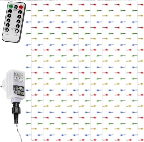 VOLTRONIC LED Lichtervorhang, innen und außen, IP44, Fernbedienung, Größen- und Farbwahl, 3x3 m 300 LEDs, bunt