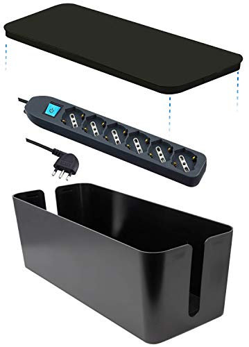 Electraline 300178 Scatola Organizzatore Cavi Con Multipresa Sei Posti Polivalenti, Nero