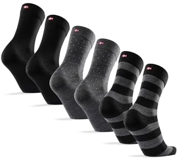 DANISH ENDURANCE Merinowolle Socken 3 Paare (Mehrfarbig (1 x schwarz, 1 x schwarz/grau gestreift, 1 x schwarz/grau gepunktet), EU 43-47)