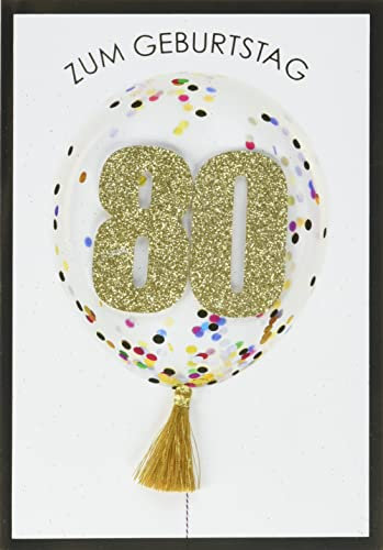 Perleberg hochwertige Geburtstagskarte der Lifestyle Collection mit Glitter-Zahl-Motiv & Ballon - edle Karte zum 80. Geburtstag inkl Umschlag - Geburtstagskarten in Premium-Qualität 11,6 x 16,6 cm