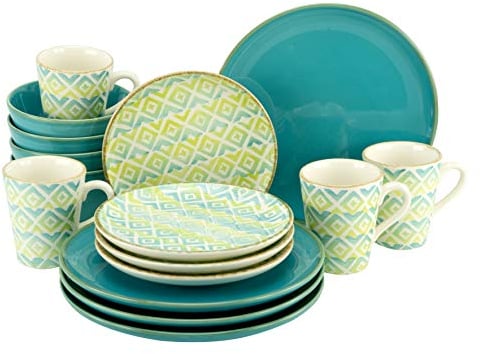 CreaTable, 22888, Serie SEVILLA, 16-teiliges Geschirrset, Kombiservice aus Steingut, spülmaschinen- und mikrowellengeeignet, Made in Portugal