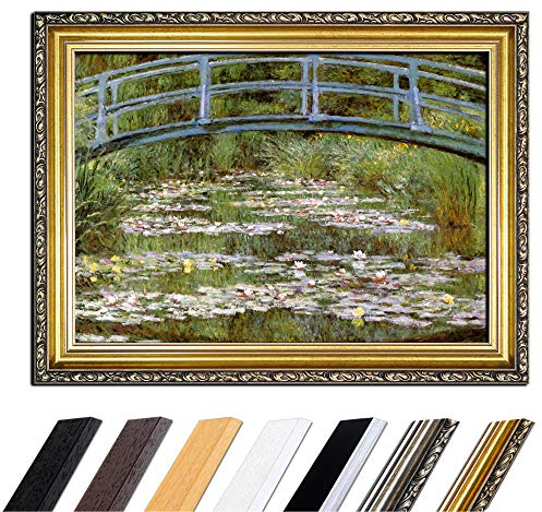 Bild mit Rahmen - Claude Monet Die japanische Brücke 50x40 cm - Gerahmtes Leinwandbild Alte Meister - Antiker Rahmen Gold Barock, Klassisch