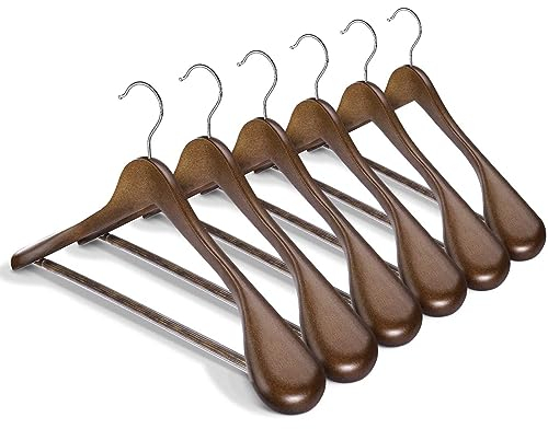 HOUSE DAY Wooden Hangers for Clothes,6pcs Heavy Duty Coat Hangers Walnut Wood for Suit,Clothes Hanger for Adult