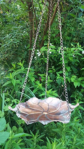 LB H&F Vogeltränke Blatt Metall mit 2 Vögeln zum Aufhängen mit Stabiler Kette - wetterfest frostsicher - 80x34 cm BRAUN (Blatt-1)