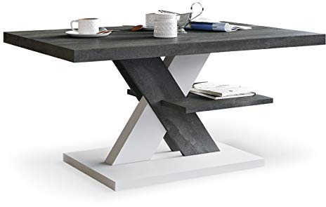 Viosimc Couchtisch, Moderner Wohnzimmertisch, Modern Möbel Wohnzimmer, Kaffeetisch, Sofatisch mit Großer Ablage, Beistelltisch für Tee und Kaffee – Coffee Table for Living Room - Stahl & Weiß