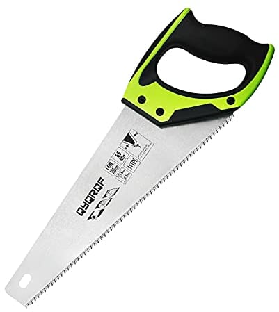 14 in. Pro Hand Saw, 11 TPI Fine-Cut Soft-Grip Hardpoint Handsaw Perfect for Sawing, Trimming, Gardening, Cutting Wood, Drywall, Plastic Pipes, Sharp Blade, Ergonomic Non-Slip Handle (Green)