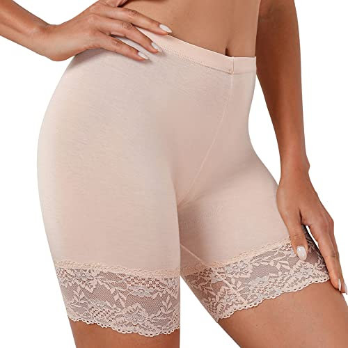 Xnova Unterhosen Hose Unter Rock Damen Anti Chafing Shorts Kurz Hosen Radlerhose mit Spitze Miederhose Boxershorts Hohe Taille Slipshorts Elastikspitze Panties(1 Pack Hautfarbe, S)