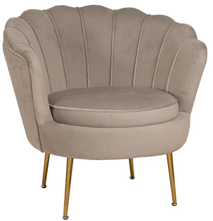 Liberoshopping Fauteuil en Tissu Velours avec Pieds en métal de Couleur Or, Dossier en Forme de Coquille au Design Moderne Fiore (Gris Tourterelle)