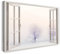 Printistico Bilder Fensterblick 100x70cm Baumwoll-Leinwand auf Keilrahmen mit Aufhänger moderner Kunstdruck XXL Wandbilder Wand-Dekoration Winter Schnee Nebel Natur Bäume - Natur-Fotografie