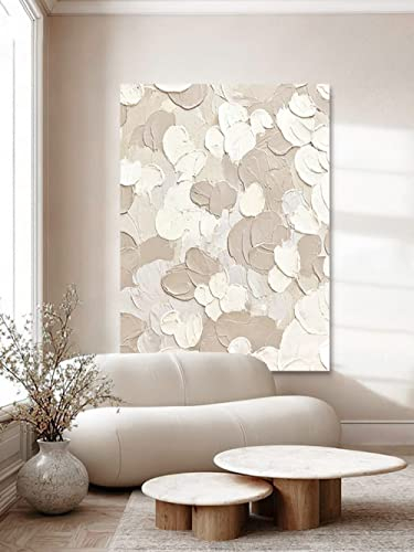 SLEA Ölgemälde Auf Leinwand Handgemalt,Einfache Abstrakte Beige Aprikose Farbblock Moderne Handgemalte Ölgemälde Dicke Textur Originalvorlage Leinwand Wandkunst Messer Wandbild Für Wohnzimmer Büro