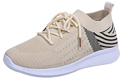 Loafers Mesh-beiläufige Frauen Spitze atmungsaktive Sneakers Schuhe Damen Stiefeletten Lack (Beige, 37)