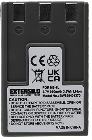 EXTENSILO batteria compatibile con Canon Digital Ixus 500, 400, 430, V, 300, 330 fotocamera digitale DSLR (950mAh, 3,7V, Li-Ion, grigio scuro)
