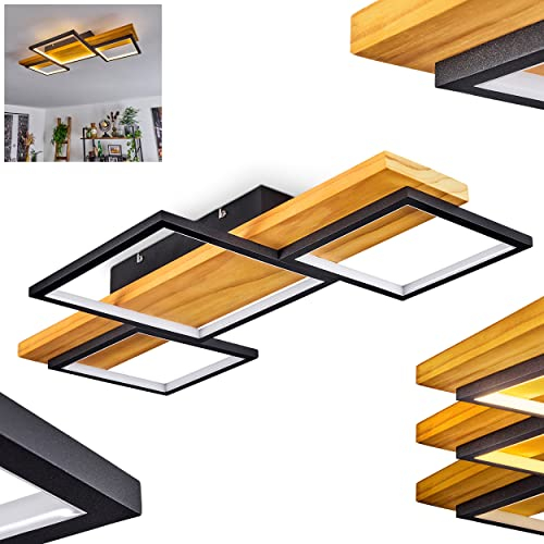 HOFSTEIN LED Deckenleuchte Pompu, dimmbare Deckenlampe aus Metall/Holz/Kunststoff in Schwarz/Natur/Weiß, moderne Leuchte über herkömmlichen Lichtschalter dimmbar, LED 30 Watt, 3000 Kelvin, 4000 Lumen
