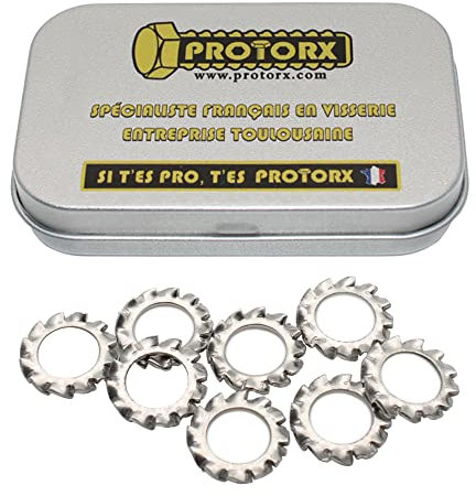 Rondelle Griffe M5 : Boite 50 Pcs Visserie Inox | Rondelles Eventail pour Vis Boulon Ecrou | Rondelle de Blocage Dentee Acier A2 Anti-Rouille Extérieur - DIN 6798 | Boite Rangement Vis PROTORX